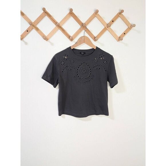 Rails Byrdie Vintage Black Eyelet Embroidery Dark Gray Baby Tee Top - Size XS - Picture 1 of 5